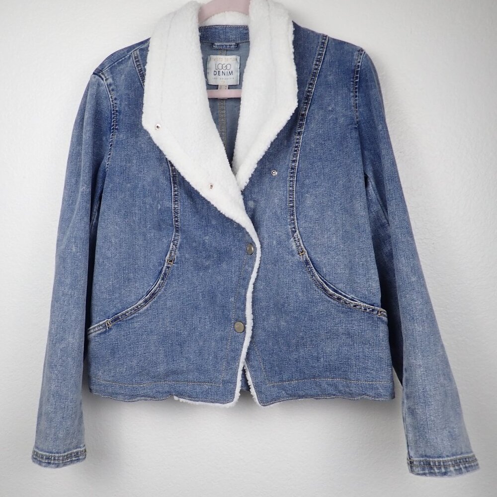 LOGO by Lori Goldstein Women's M Denim Blue Fur lined Jacket Limited Edition
